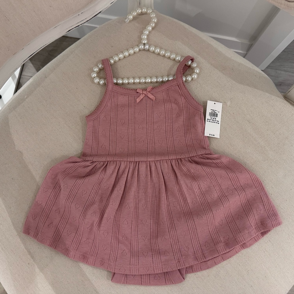 🤍 18~24 Mth Dusty Rose Pointelle Knit Baby Dress with Bow NWT - Picture 5 of 5